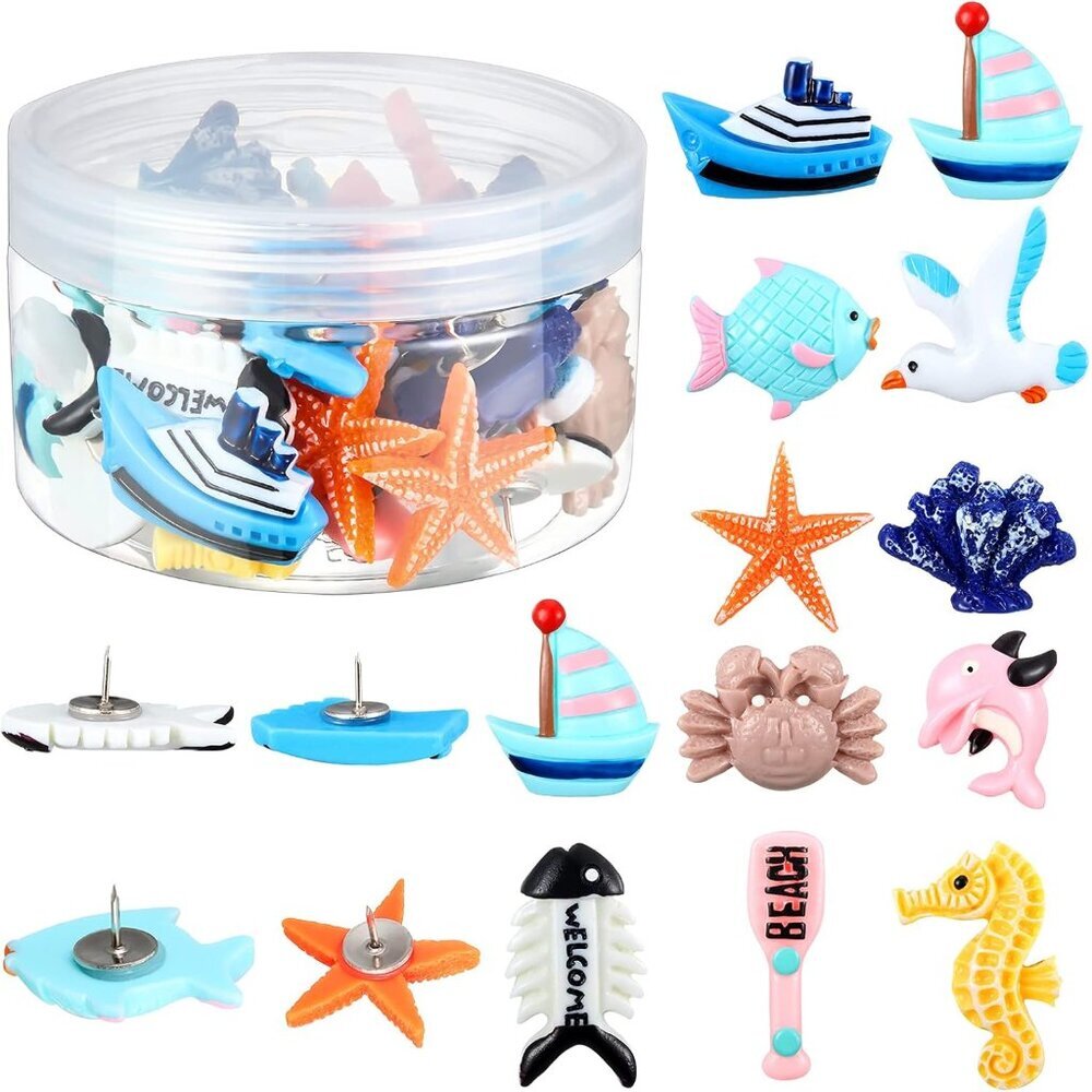 36 Pieces Push Pins Decorative Cute Ocean Pushpins Creative Thumbtacks Cute Seah